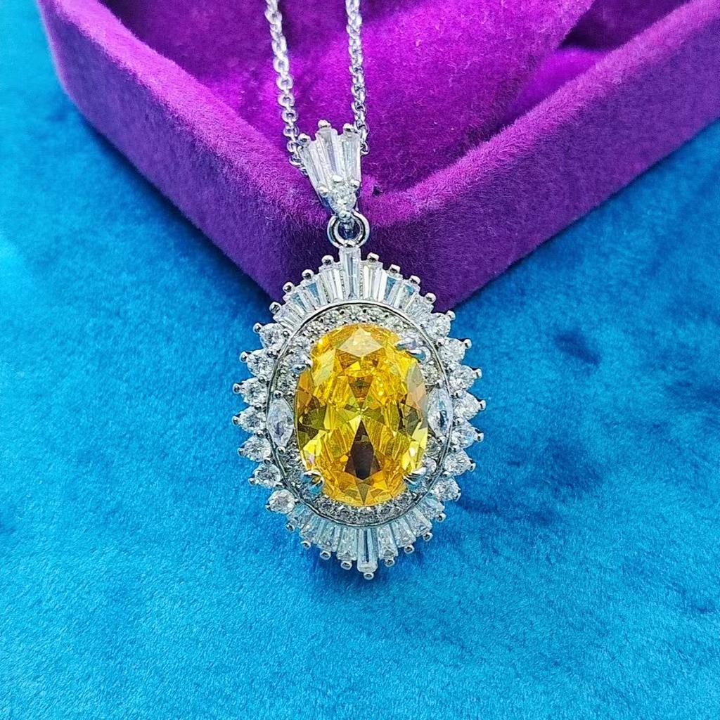 Fashion Jewelry Color Treasure High Carbon Diamond Pendant Necklace Female Simulation Pink Tourmaline Amethyst Citrine Clavicle Chain