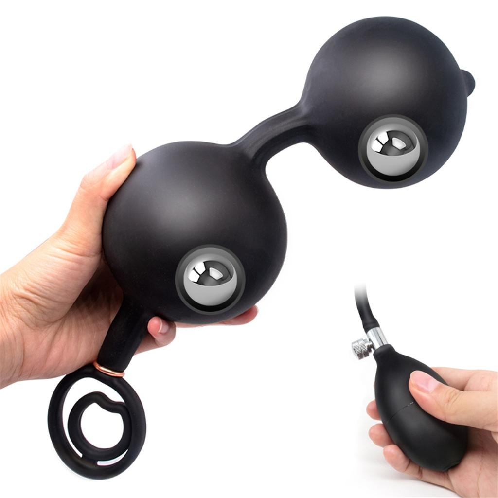 Надувная анальная пробка с двойной бусиной, кольцо для спермы с двойным замком, мужской и женский мастурбатор, анальная расширяющая бусина с задним шариком