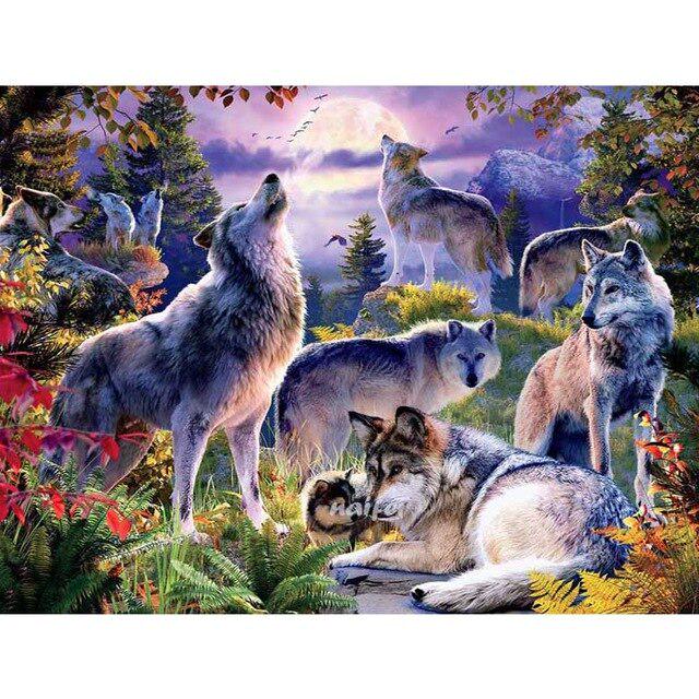 DIY 5D Алмазная картина Волк Животное Мозаика Комплект Вышивка крестом Алмазная вышивка Полный дрель Круглый