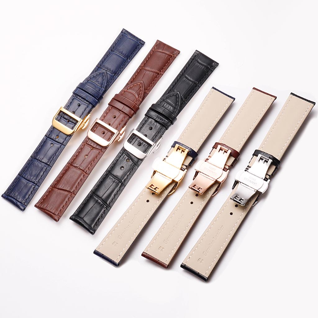 Для часов Jaeger LeCoultre 16 мм 18 мм 20 мм Бабочка Пряжка Силиконовый ремешок из коровьей кожи Серебряный Розовое Золото Сталь Складная застежка