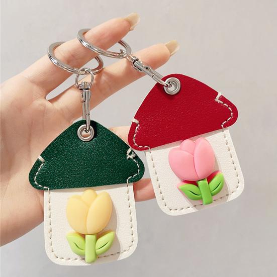 2 шт. Элегантный держатель для ключей в форме тюльпана из искусственной кожи, брелок в форме дома