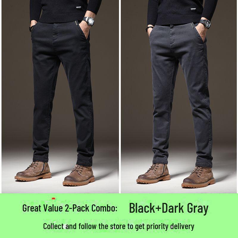 2024 Мужские узкие прямые повседневные брюки — плотные, эластичные, теплые, высококачественный деловой стиль для осени и зимы