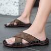 Классические летние мужские тапочки, легкие мягкие тапочки, нескользящие, для отдыха, прогулок, пляжные туфли на плоской подошве, 2024, новые кожаные мужские сандалии