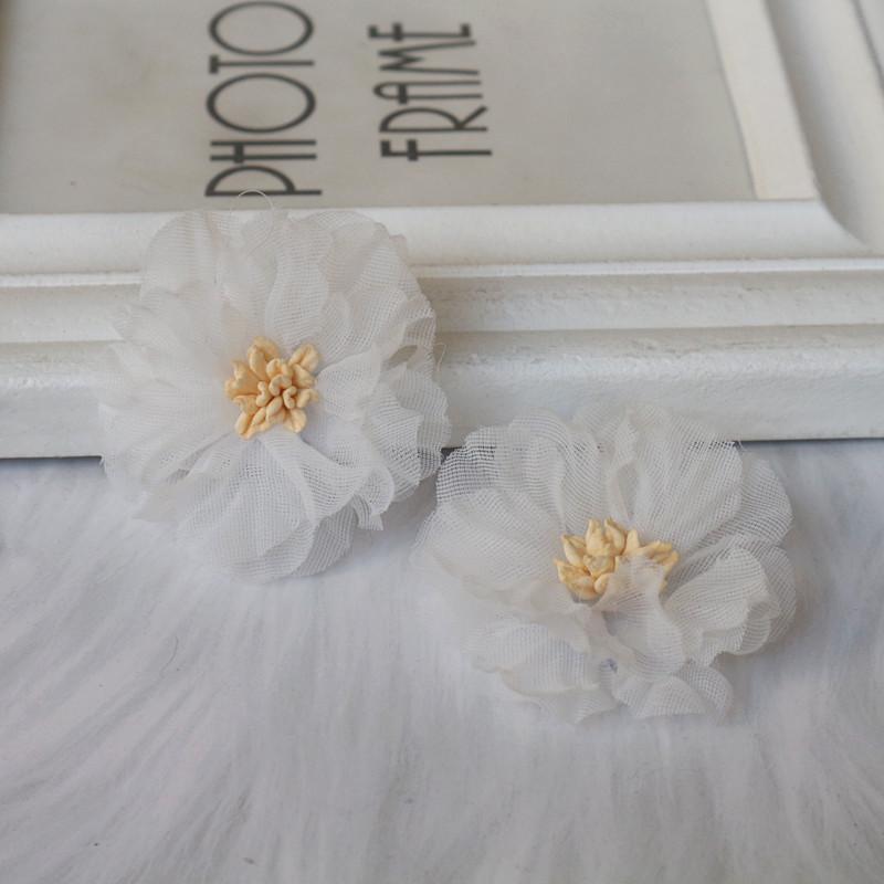 10 шт. 5 см плиссированные цветы из шифоновой ткани с сердцевиной для DIY аксессуаров для волос, шляп, повязки на голову, украшения свадебного платья