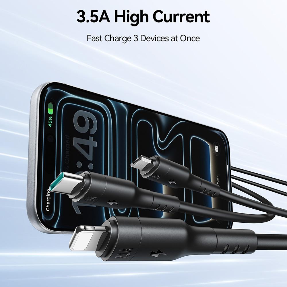 JOYROOM S-A61 3 in 1 Charging Cable Type-C to Type-C/iP/Micro USB 3.5A 1.2m Fast Charging Cord