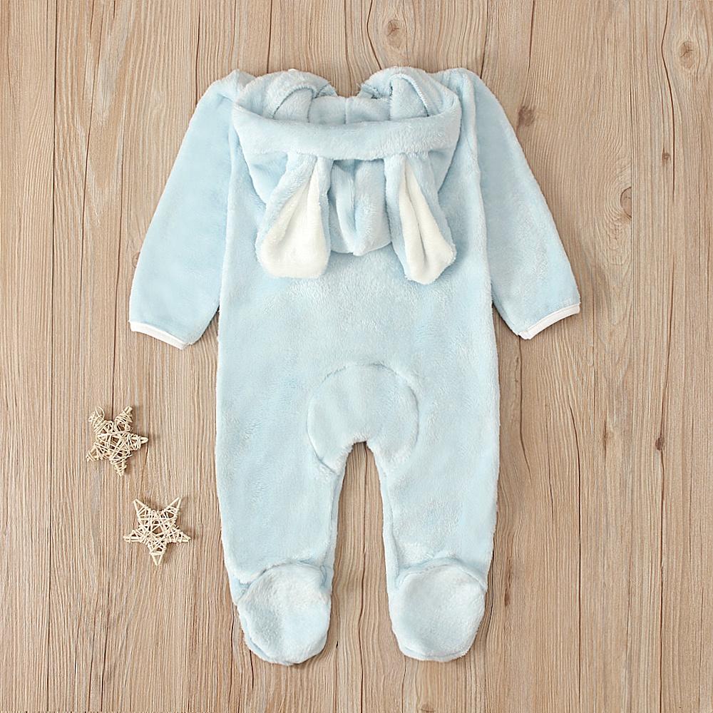 Флисовый хлопковый комбинезон с 3D заячьими ушками для маленьких мальчиков и девочек, комбинезон, осенне-зимняя теплая одежда для детей 0,5-3 лет