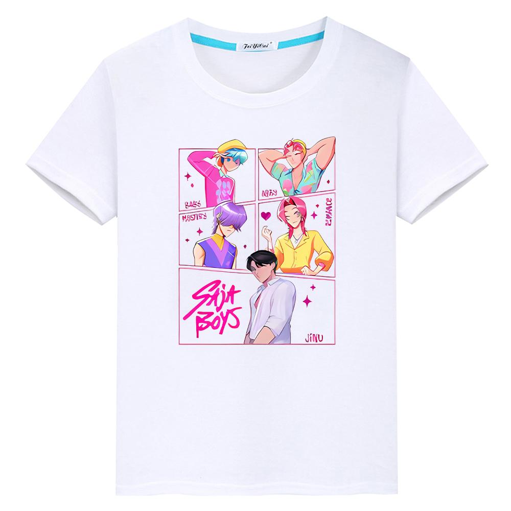T Shirt for Kids Boy 10year Saja Boys Print 100%Cotton Cute Tops Y2k Anime Short Kpop Demon Hunters Kawaii Tees Girls Clothes