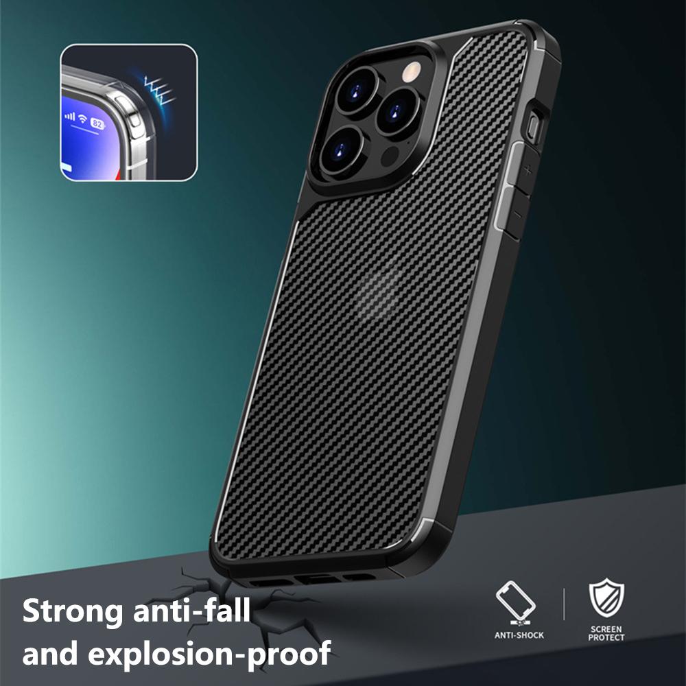For iPhone 15 Pro Max Case Carbon Fiber Texture Anti-Scratch TPU+PC Back Cover