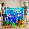Cartoon Underwater World with Marine Animals Flannel Blanket for Bedroom, Living Room, Sofa, and Nap Sofas