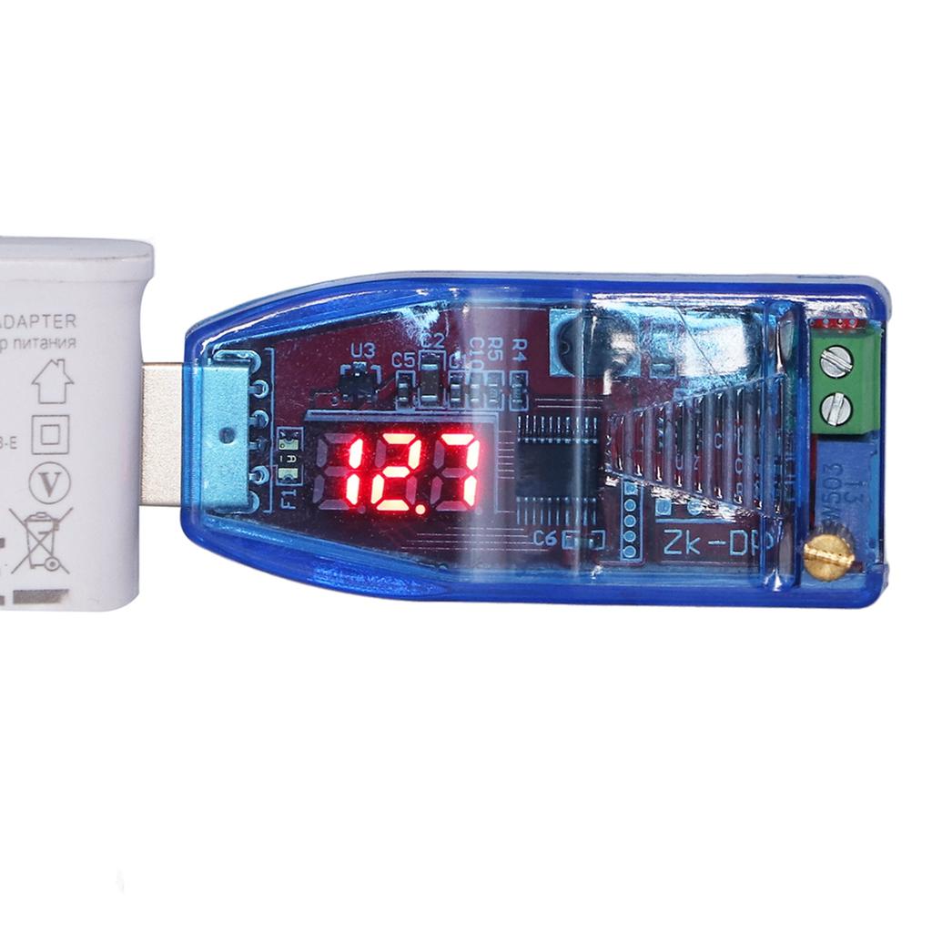 Voltage Regulator, 5V to 3.3V 9V 12V 24V USB Boost Converter USB Power Module Transparent Blue with Adjustment Knob