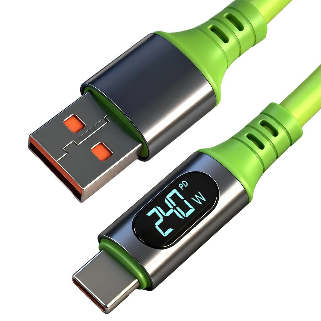 Кабели USB C 6A 240W для быстрой зарядки 480 Мбит/с Высокоскоростная передача данных Шнур для телефона Цифровой дисплей Провод Type C для iPhone Samsung