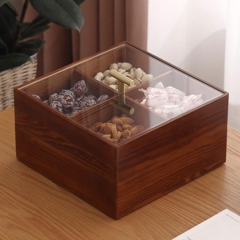 Stylish Candy Box Elegant Wood Dry Fruit Container with Cover for Living Room Elegant Snack Organizer for Household Use