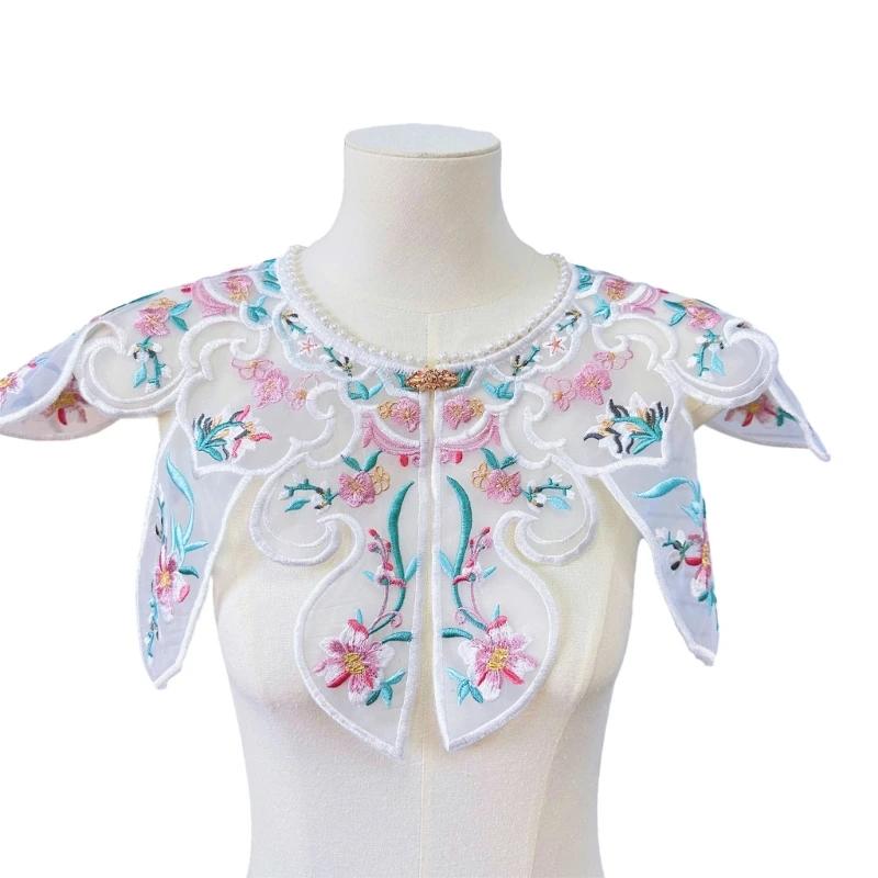 Traditional Costume Faux Collar Embroidery Floral Collar Decorative Half Shawl