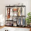 Portable Wardrobe, Open Clothes Wardrobe with 8 Shelves, 3 Hanging Rails, Black