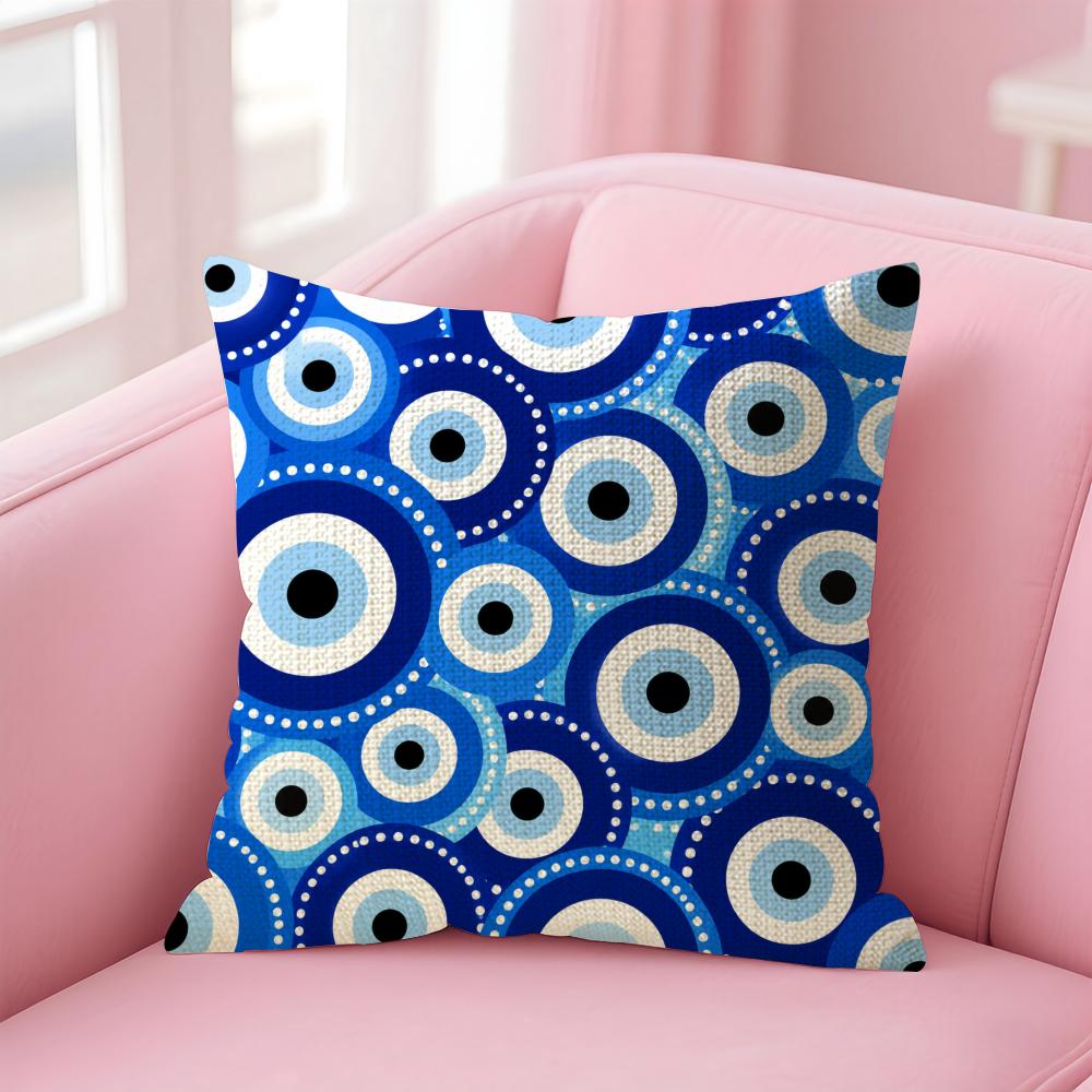 Eye Evil Blue Cushion Cover Natural Linen Organic Fabric DoubleSided Printing Sofa Home Decor Gift Pillow Case