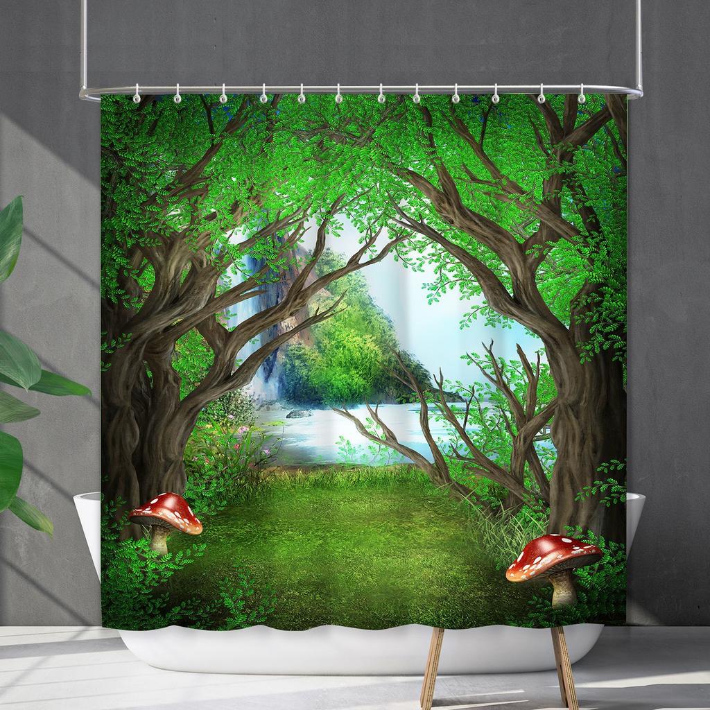 Водонепроницаемая штора для ванной, цифровая печать, растение, гриб, занавеска для душа, без пробивки, перегородка для туалета, ткань для душа