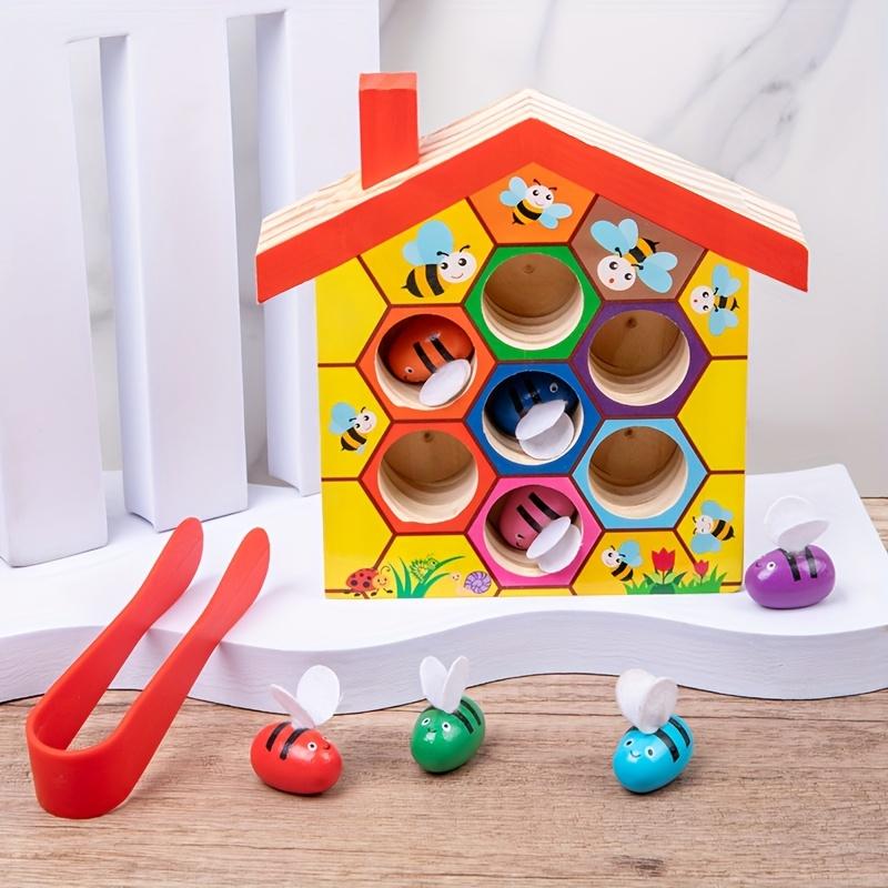 Beehive wooden puzzle toy in mixed colors, improves color recognition & fine motor skills, ideal Easter and birthday educational gift for kids