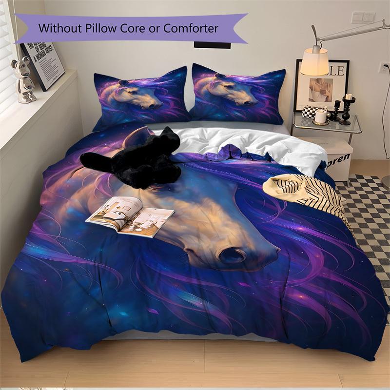 3pcs Celestial Horse Duvet Cover Set -Includes 1 Duvet Cover and 2 Pillowcases, No Quilt Core, All-Season Home Decor yy251111143