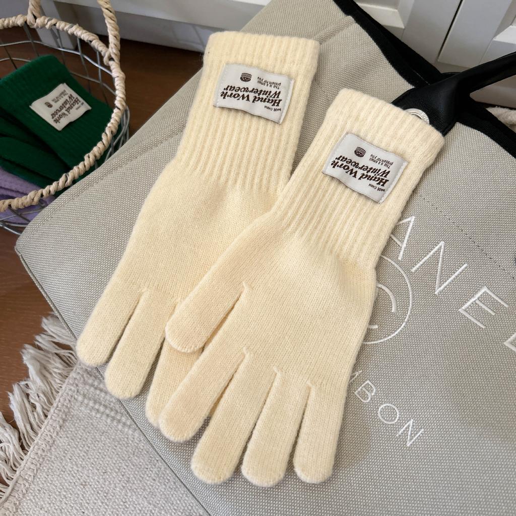 Touchscreen Exposed Finger Solid Color Warm Knit Long Windproof Five Finger Cycling Korean Version Trendy Versatile Women Gloves