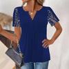 Summer T-shirt Fashion Women's Lace Lace Sleeves T-shirts Crimp Loose Solid Color Casual Printed Button Short Sleeve Tops