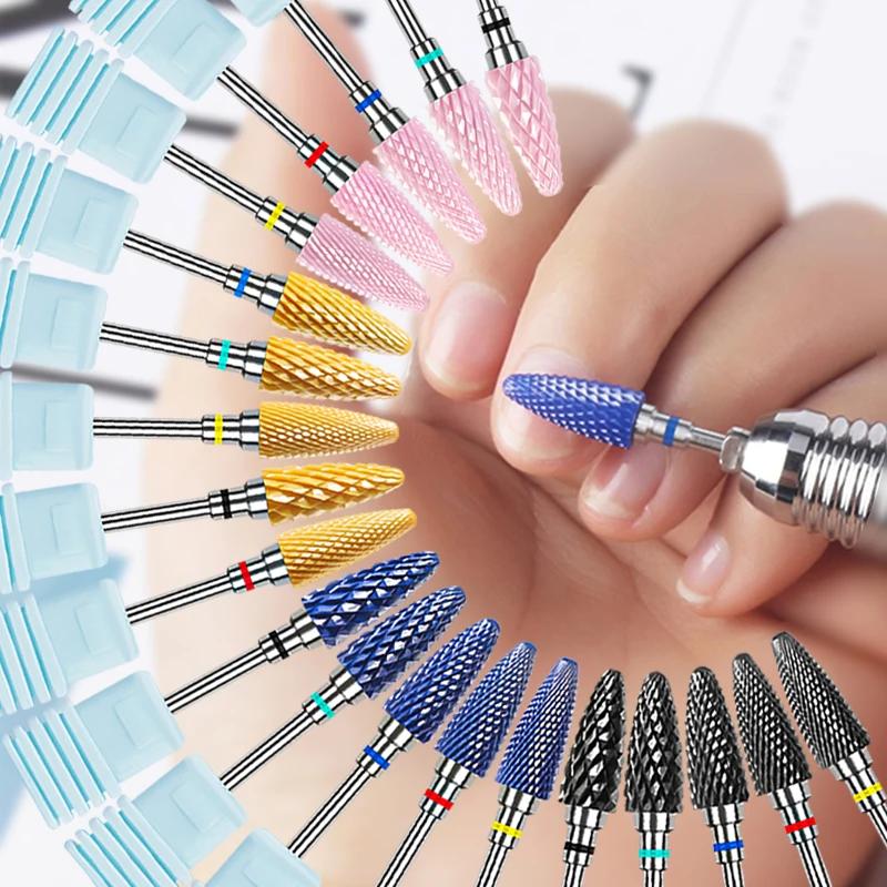 Ceramic Milling Cutter Flame Carbide Nail Drill Bits Pink Gel Remover Electric Machine Drills Polishing Peeling Nails Art Tools