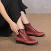 Retro Short Boots Soft Sole Round Toe Lightweight Genuine Leather Women's Shoes