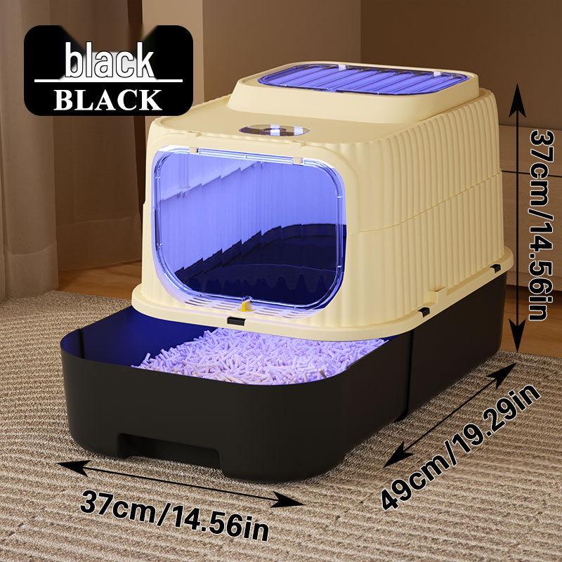 Fully Enclosed Extra Large Cat Litter Box with UV Sterilization and Foldable Drawer Design