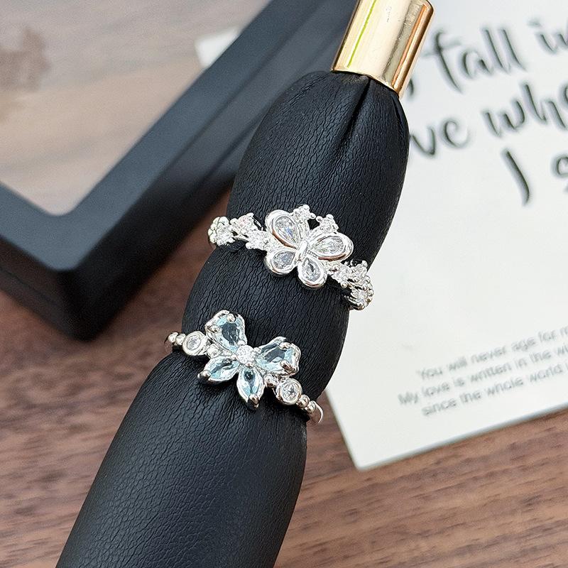 Девушка-комьютерщица Милая Девочка Сказочный Свет Роскошь Бабочка Полный Алмаз Zir*****Ручка Кольцо Нишевое Премиум Ощущение Кольцо-Стек