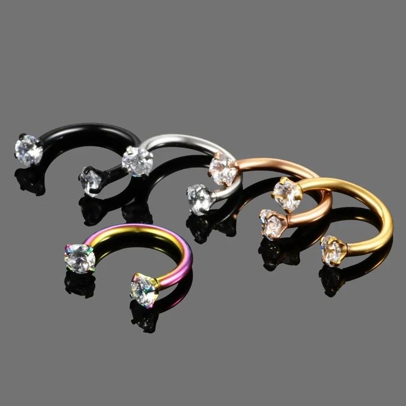 1PC Stainless Steel Crystal Hoop Ring Piercing Nose Ear Belly Rings Women Men Cartilage Helix Earrings Daith Piercing Jewelry