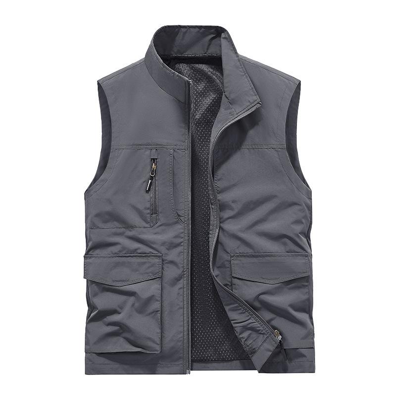 Sleeveless Vest Men's Four Seasons Middle-aged Outdoor Leisure Loose Large Size Vest European and American Sports Multi-bag Vest