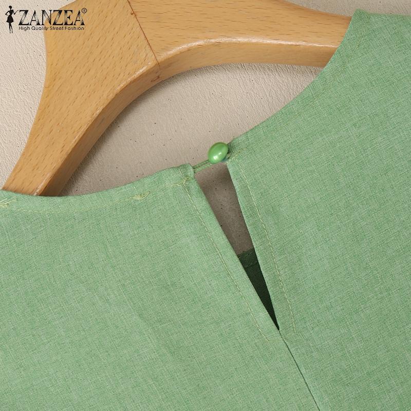 ZANZEA Женская повседневная однотонная блузка с круглым вырезом и рукавом 3/4