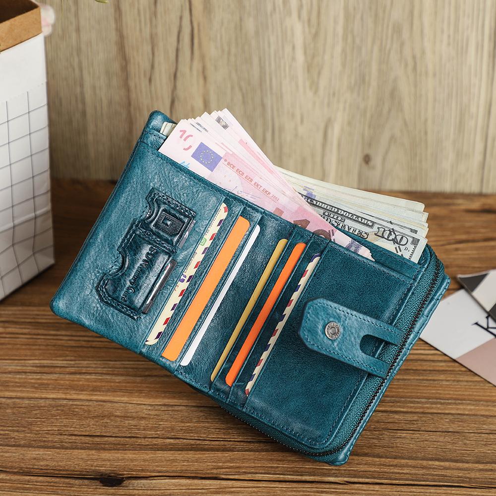 Contact's Wholesale Bifold Genuine Leather Wallets for Women 15-Card-Slot Ladies Card Coin Wallet Purse WIth Zipper Pocket