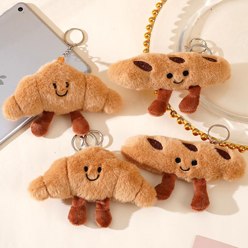 Kawaii Plush Keychain Cartoon Croissant Design for Car Keys Bag Charm Cute Gift Pendant