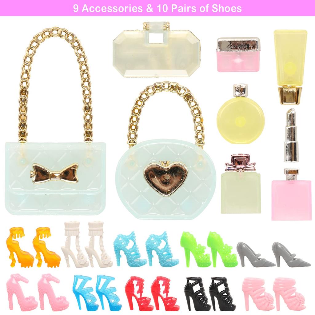 Barwawa 30 см Кукольная одежда, кукольное платье, 31 комплект, 12 платьев, 10 пар обуви, 9 аксессуаров, таких как Подходит для кукол = + + косметика, сумки и т. д.. 1/6