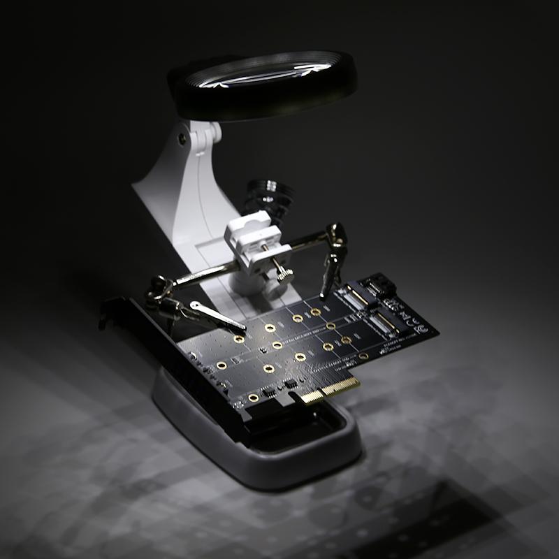 3 ручных паяльника, подставка, сварочный инструмент с увеличительным стеклом, светодиодной подсветкой, зажим типа «крокодил», зажим, помогает в ремонте