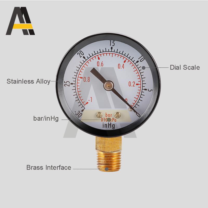 Vacuum Manometer Mini Dial NPT 30HG/0PS Portable Dual Scale Dial Gauge 1/4" Vacuum Pressure Meter 2" Dial Digital Display Gauge