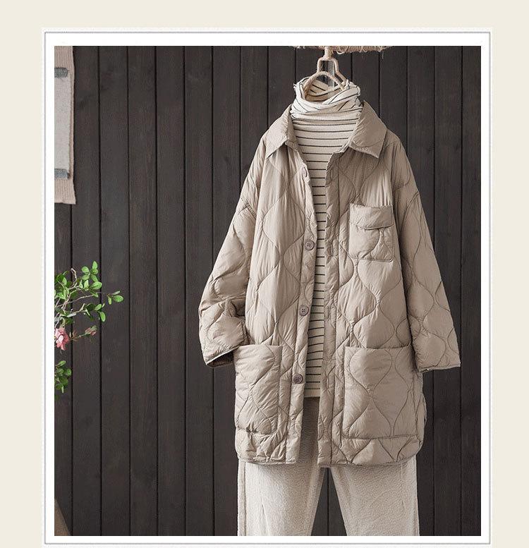 МОДА зимняя новая белая утиная пуховая литературная ретро-пуховик средней длины женская легкая повседневная свободная женская куртка модная