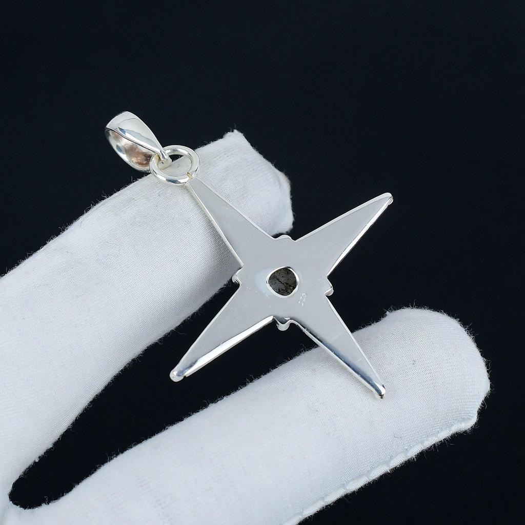 Серебряный кулон с радужным лунным камнем из стерлингового серебра 925 пробы — дизайн звезды ручной работы, повседневные украшения, уникальные дизайнерские подарочные подвески