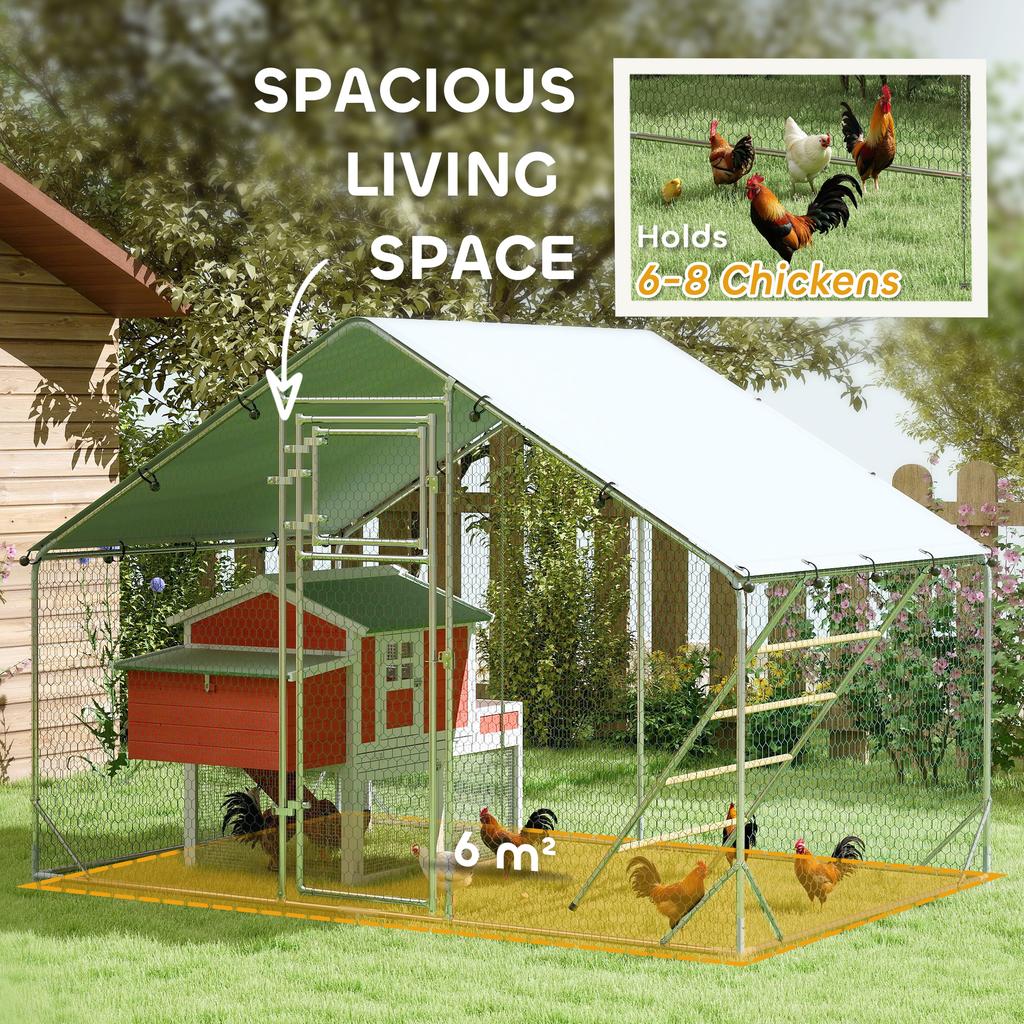 Walk In Chicken Run W Cover Feeding Door Hanging Feeder Perch For 6 8 Poultry