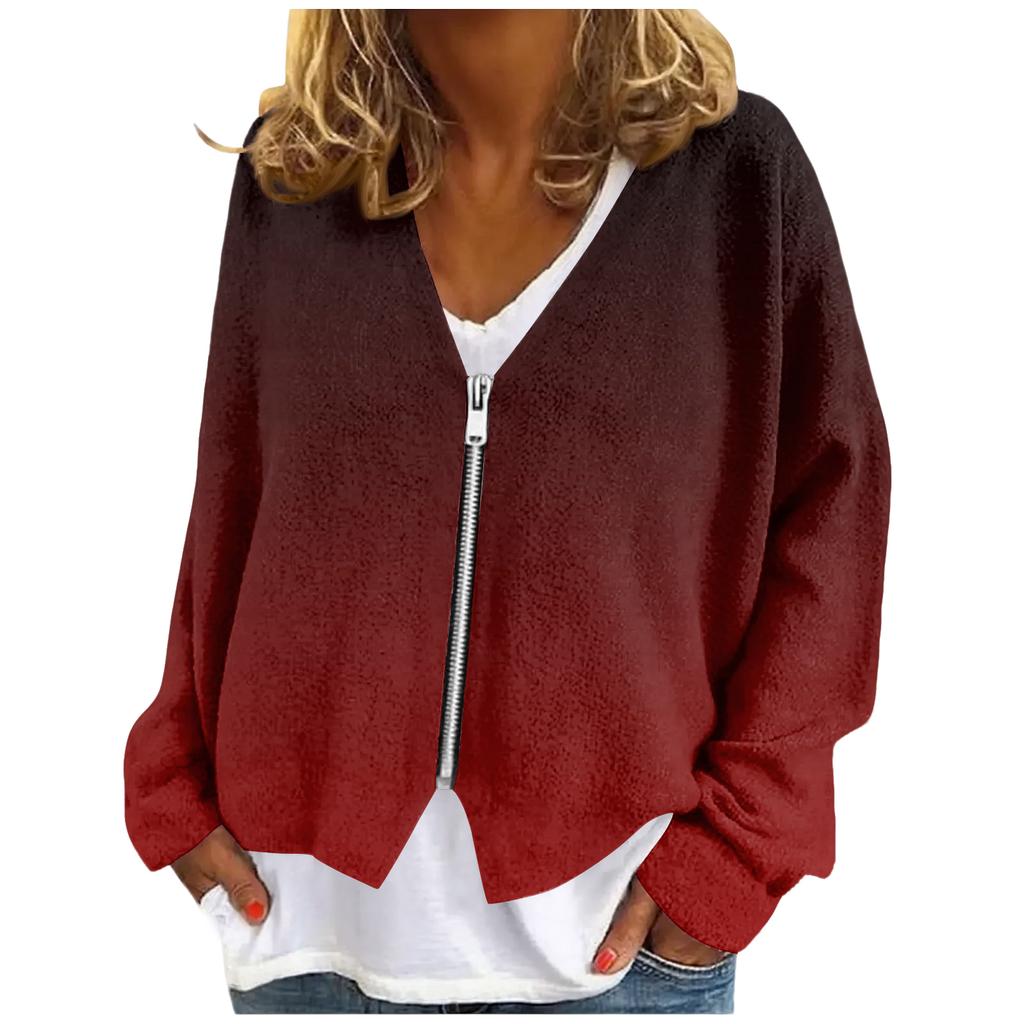 Womens Zip Up Sweaters Sweatshirts Long Sleeve Oversized Jackets Soft Casual Loose Tunic Tops