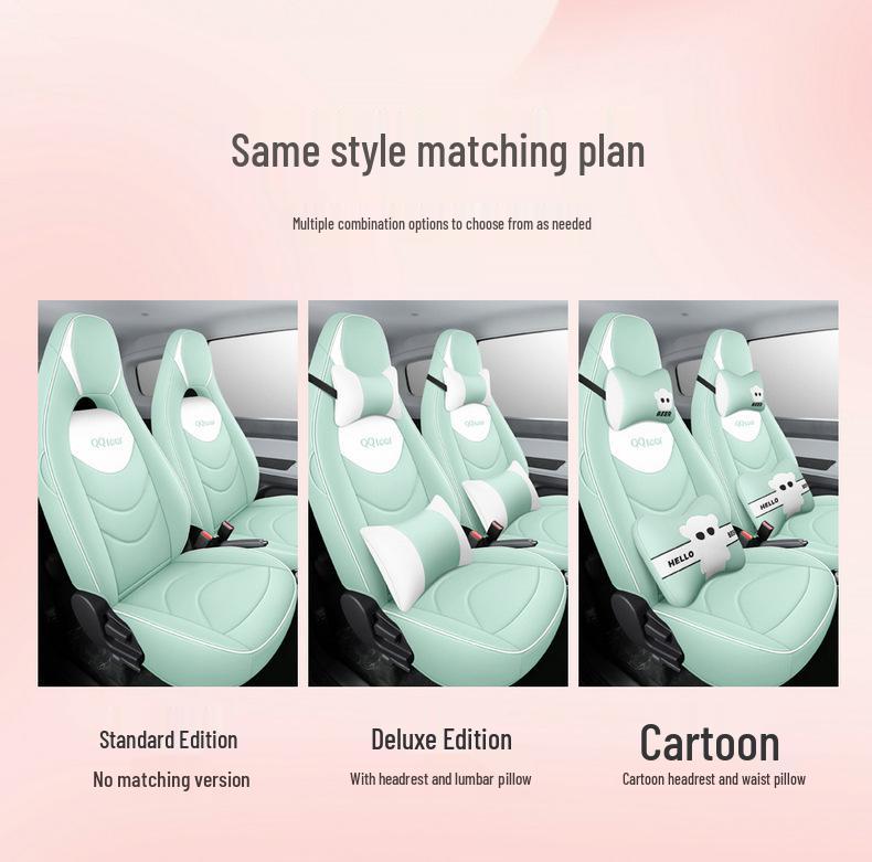 QQ Ice Cream Car Seat Cushion: Full Coverage Cartoon Leather Seat Cover for All Seasons