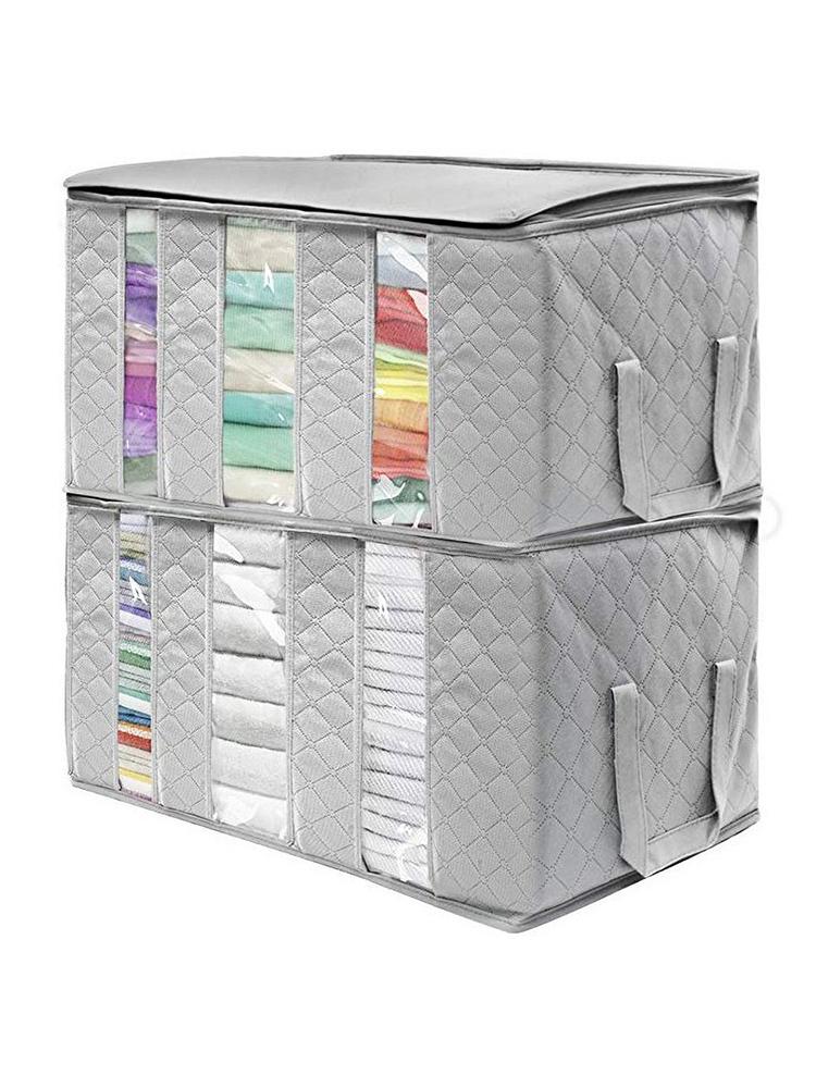 3-Grid Wardrobe Storage Bag Dust-Proof Cotton Quilt Clothing Sorting Box with Folding Visible Window for Home Organization