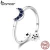 Real 925 Sterling Silver Sparkling Blue Moon Star Clear CZ Finger Rings for Women Wedding