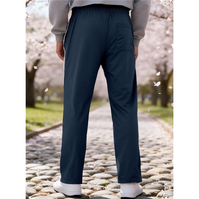 Men's Striped Track Pants Summer Casual Straight Leg Athletic Pants Elastic Waist Joggers