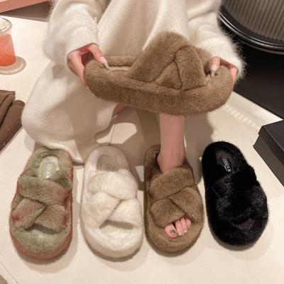 Тапочки Mao Mao женские для улицы осенние новые на толстой подошве плюшевые женские туфли модные домашние хлопковые шлепанцы женские