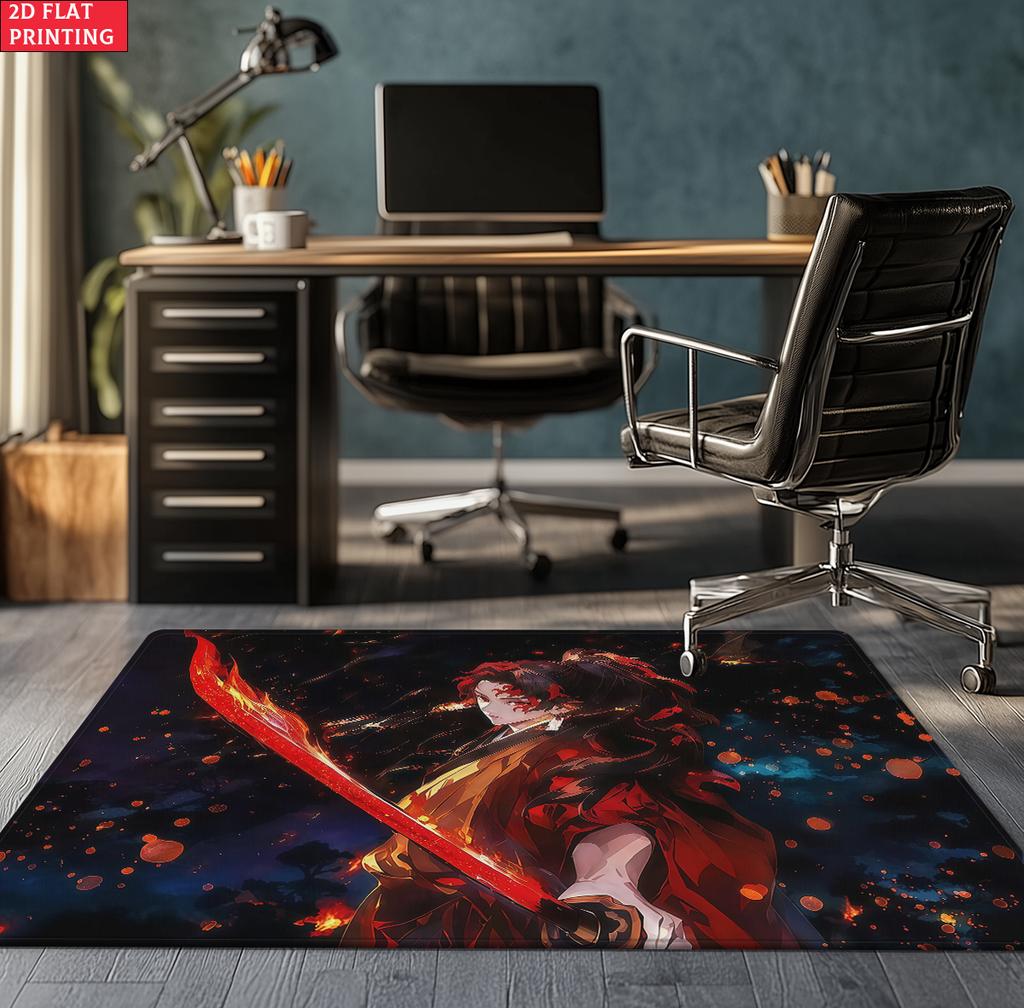 Anime Demon Area Rug, Dark Fire Water Theme Non-slip Floor Mat, Gamer Room Bedroom Decor Carpet, Washable Home Gift