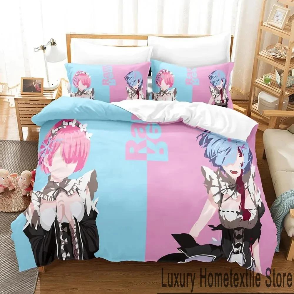 3D аниме Re Zero Rem Ram Emilia комплект постельного белья пододеяльник постельный комплект пододеяльник наволочка одеяло king size queen размер для мальчиков взрослых