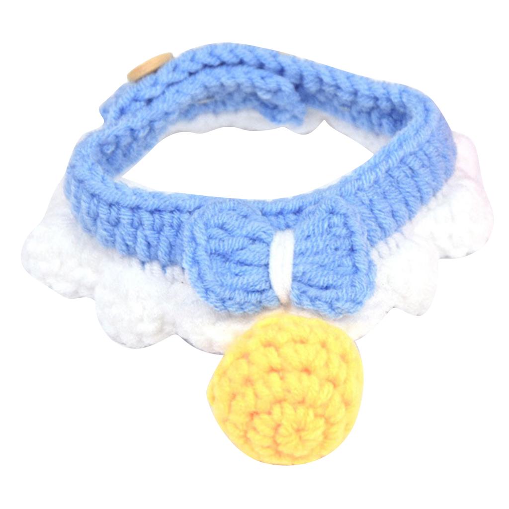 Knitting Cat Collar with Bell Bow Tie Decoration Kitten Bib Accessory Cute Pet Neck Wrap for Small
