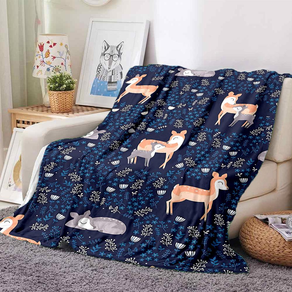 1pc Deer Floral Lightweight Flannel Blanket, Comfortable and Warm Blanket, for Office and Camping Sofa Bed, Livingroom130