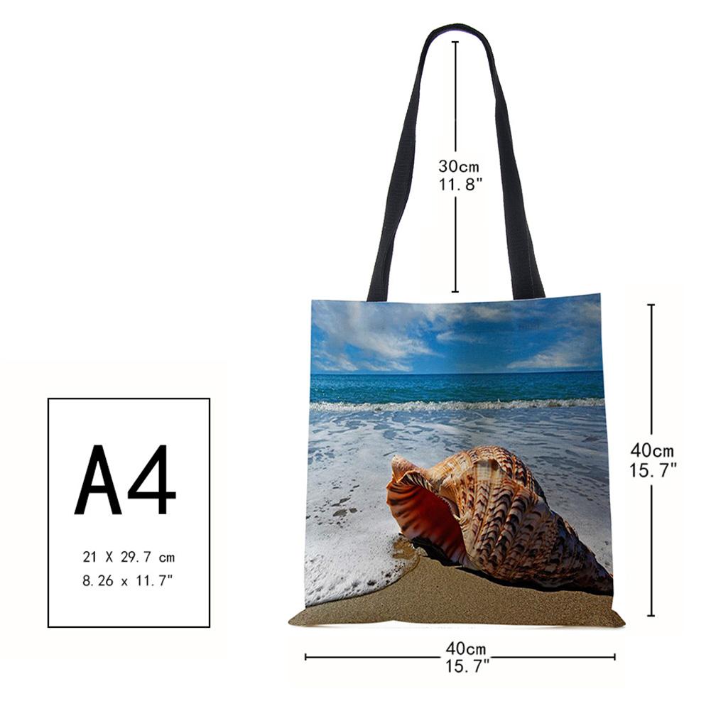 Женская сумка через плечо Голубой океан Морская звезда Пляжные следы Хозяйственная сумка Льняная ткань Красивая Повседневная Практичная Сумка KTY